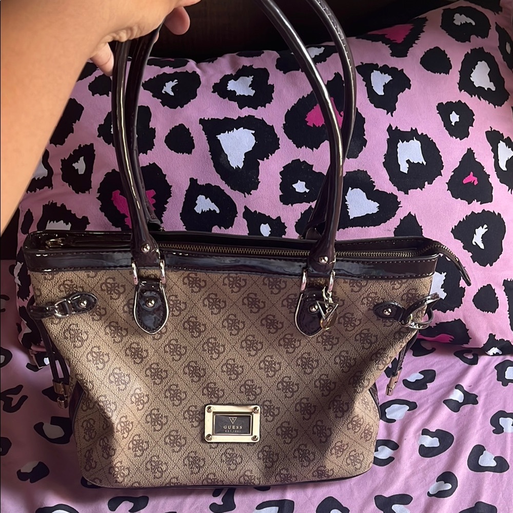 Guess Brown Monogram Tote Bag
